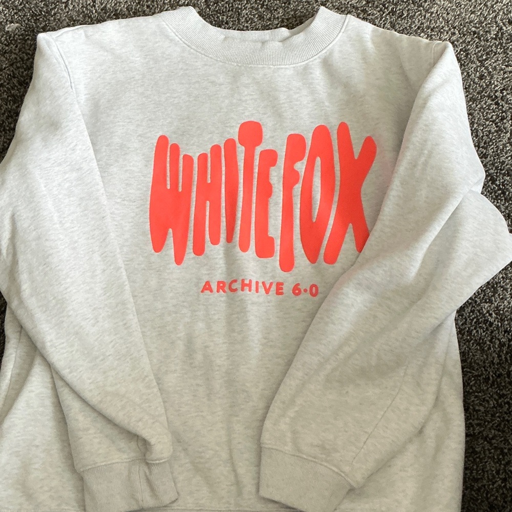 White Fox Gray Crewneck with orange puffy lettering